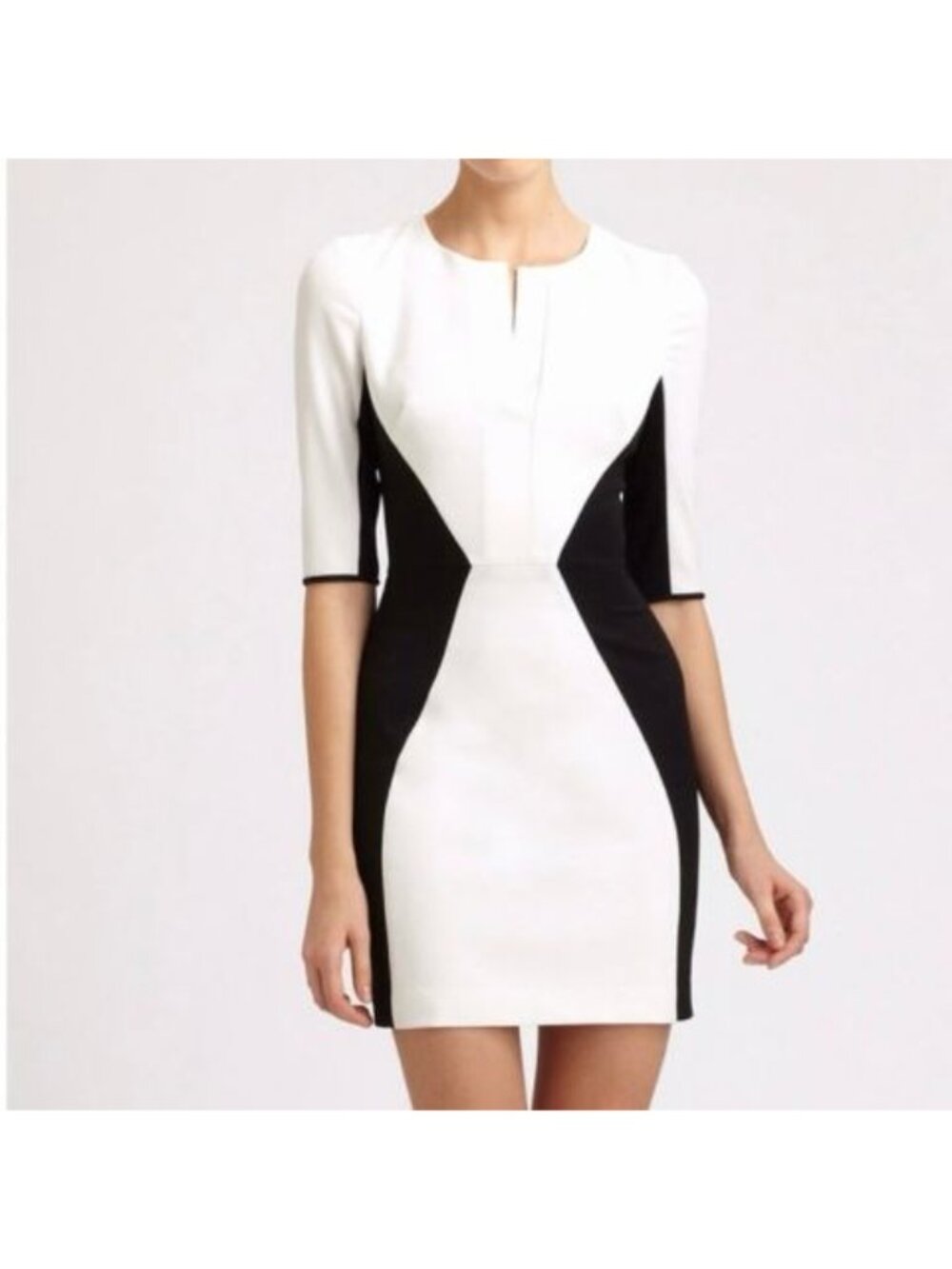 Black Halo Colorblock Sheath Dress White Black Career Cocktail Size 2 - Picture 7 of 10